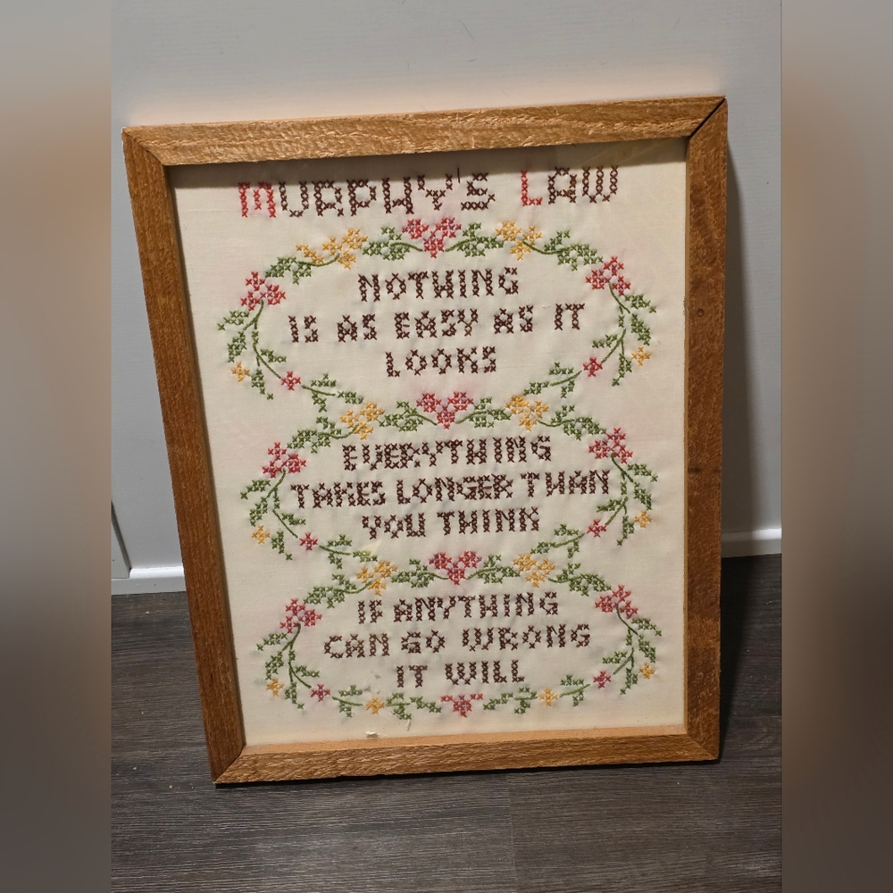 Murphy's Law Framed Cross-Stitch Art